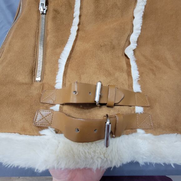 Pull & Bear Camel Faux Shearling Aviator Jacket Zip Front Belted - Picture 1 of 16